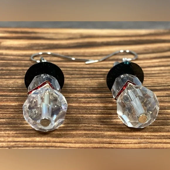 Elegant Crystal Rhinestone Snowman Dangle Drop Earrings 1.25” - Picture 5 of 6